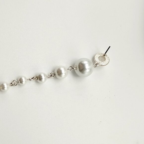 Long Faux Pearl Drop Dangle Earrings Silver Tone Chain Statement - Picture 11 of 11